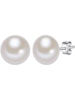 Valero Pearls Damen-Ohrstecker Hochwertige Süßwasser-Zuchtperlen in ca. 10 mm Button weiß 925 Sterling Silber - Perlenohrstecker mit echten Perlen 181181 von Valero Pearls