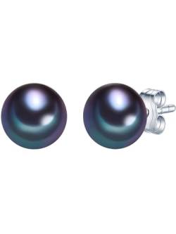 Valero Pearls Damen-Ohrstecker Hochwertige Süßwasser-Zuchtperlen in ca. 7 mm Button blau 925 Sterling Silber - Perlenohrstecker mit echten Perlen Dunkelblau 178850 von Valero Pearls