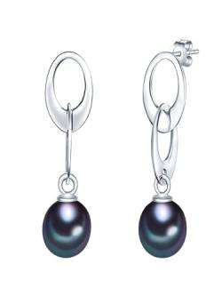 Valero Pearls Damen-Ohrstecker Hochwertige Süßwasser-Zuchtperlen in ca. 7 mm Tropfenform blau 925 Sterling Silber - Perlenohrhänger mit echten Perlen Dunkelblau 60201247 von Valero Pearls