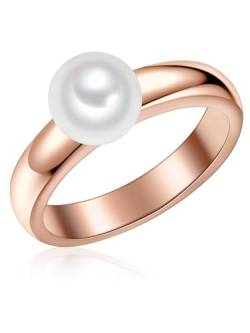 Valero Pearls Damen-Ring Sterling Silber 925 rosévergoldet Süßwasser-Zuchtperlen weiß - Modern-Ring für Frauen in Roségold-Farben Süßwasser-perle groß von Valero Pearls