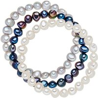 Valero Pearls Perlenarmband 3er Set Armband, Süßwasserzuchtperlen, in weiß/blau/silber, aus Süßwasser-Zuchtperlen von Valero Pearls