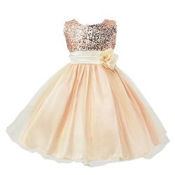 Valin Blumensmädchenkleid Prinzessin Kleid Beige Festliches Kinder Mädchen Kleid Ohne Arm Pailletten Tüll Party Festliche Hochzeit Kleid 6-7 Jahre,V067 von Valin