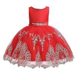 Valin Blumensmädchenkleid Prinzessin Kleid Rot Festliches Kinder Mädchen Kleid Ohne Arm Spitze Tüll Party Festliche Hochzeit Kleid 7-8 Jahre,V752 von Valin