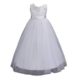 Valin Blumensmädchenkleid Prinzessin Kleid Weiß Festliches Kinder Mädchen Kleid Ohne Arm Gestickt Tüll Party Festliche Hochzeit Kleid 5-6 Jahre,V9999 von Valin