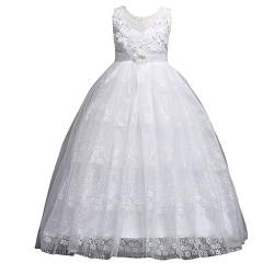 Valin Blumensmädchenkleid Prinzessin Kleid Weiß Festliches Kinder Mädchen Kleid Ohne Arm Spitze Tüll Party Festliche Hochzeit Kleid 7-8 Jahre,V831 von Valin