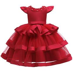 Valin Blumensmädchenkleid Stufenkleid Rot Festliches Kinder Mädchen Kleid Ohne Arm Volants Tüll Party Festliche Hochzeit Kleid 3-4 Jahre,V5701 von Valin