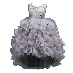 Valin Blumensmädchenkleid Vokuhila Kleid Grau Festliches Kinder Mädchen Kleid Ohne Arm Gestickt Tüll Party Festliche Hochzeit Kleid 12-13 Jahre,V816 von Valin