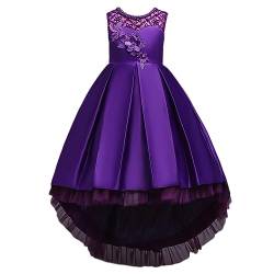 Valin Blumensmädchenkleid Vokuhila Kleid Lila Festliches Kinder Mädchen Kleid Ohne Arm Gestickt Tüll Party Festliche Hochzeit Kleid 5-6 Jahre,V580 von Valin