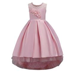 Valin Blumensmädchenkleid Vokuhila Kleid Rosa Festliches Kinder Mädchen Kleid Ohne Arm Gestickt Tüll Party Festliche Hochzeit Kleid 4-5 Jahre,V580 von Valin