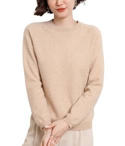 Valin Damen 95% Kaschmir Pullover Beige Rundhals Langarm Strickpullover Kaschmir Wolle Einfarbige Relaxed Dünner Pullover,40,DF8015 von Valin