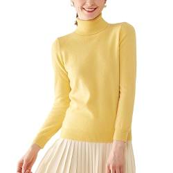 Valin Damen 95% Kaschmir Pullover Gelb Rollkragen Langarm Strickpullover Kaschmir Wolle Einfarbige Relaxed Dünner Pullover,38,RMS3301 von Valin