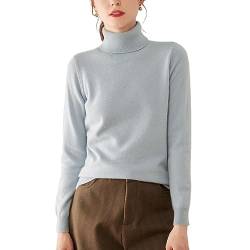 Valin Damen 95% Kaschmir Pullover Hellblau Rollkragen Langarm Strickpullover Kaschmir Wolle Einfarbige Relaxed Dünner Pullover,40,RMS3301 von Valin