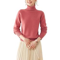 Valin Damen 95% Kaschmir Pullover Rosa Rollkragen Langarm Strickpullover Kaschmir Wolle Einfarbige Relaxed Dicker Pullover,36,RMS3323 von Valin