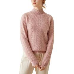 Valin Damen 95% Kaschmir Pullover Rosa Stehkragen Langarm Strickpullover Kaschmir Wolle Zopfmuster Relaxed Dicker Pullover,36,SH336 von Valin