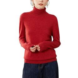 Valin Damen 95% Kaschmir Pullover Rot Rollkragen Langarm Strickpullover Kaschmir Wolle Einfarbige Relaxed Dünner Pullover,36,YZL503 von Valin