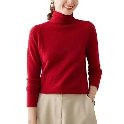 Valin Damen 95% Kaschmir Pullover Rot Rollkragen Langarm Strickpullover Kaschmir Wolle Einfarbige Relaxed Dünner Pullover,40,SH372 von Valin