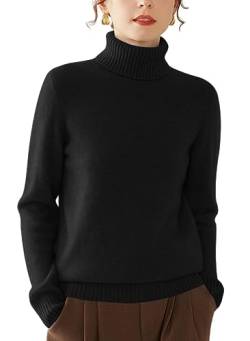 Valin Damen 95% Kaschmir Pullover Schwarz Rollkragen Langarm Strickpullover Kaschmir Wolle Einfarbige Relaxed Dicker Pullover,42,SH350 von Valin