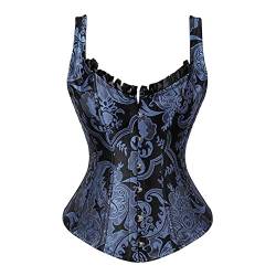 Valin Damen Blau Gotisch Korsage Korsett Shapewear Push-Up Vollbrust Korsett Mit Stahlknochen Schnüren Corsage,40-42,C704 von Valin