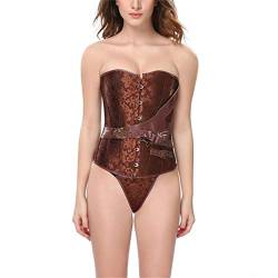 Valin Damen Große Größen Schnürt Sich Corsage Korsett Gotisch G-String Top Korsett Kunststoff entbeint,C652,Braun,M von Valin