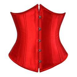 Valin Damen Große Größen Schnürt Sich Corsage Korsett Unterbrust G-String Top Korsett Kunststoff entbeint,C120-1,Rot,6XL von Valin