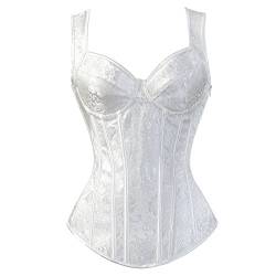 Valin Damen Push-up Vollbrust Korsett Korsage Schnüren Kunststoff entbeint Weiß Jacquard Shapewear Corsage,Größe 44-46,V1569 von Valin