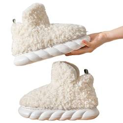 Valink High Top Baumwolle Hausschuhe Damen Winter Warm Plüsch Schuhe Gefüttert Plüsch Anti-Rutsch Weiche Sohlen Wolle Baumwolle Schuhe für Liebhaber Weiß von Valink