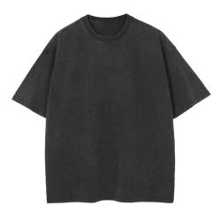 Vamtac Herren Baumwolle T-Shirts Oversized Half Kurze Ärmel Casual Lose Solid Streetwear Tee Tops, B-wash Vintage Black, Mittel von Vamtac