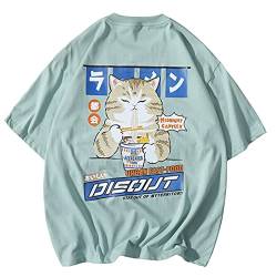 Vamtac Herren Oversized Cat Graphic Tees Harajuku Shirt Casual Sommer Tops Streetwear Ästhetisches T-Shirt Unisex, A2-Grün, Mittel von Vamtac
