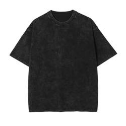 Vamtac Herren-T-Shirts aus Baumwolle, übergroß, halb, kurze Ärmel, lässig, locker, einfarbig, Streetwear, A-Dark Black, L von Vamtac