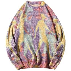 Vamtac Herren und Damen Grassland Kuh Vintage Oversize Strickpullover Langarm Rundhals Strickpullover Pullover, Violett51, Klein von Vamtac