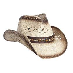 Vamuss Damen Natürliche Straw Cowboy-Hut für Frauen, Kunstleder Trim, formbar Brim Einheitsgröße Tee-Fleck von Vamuss