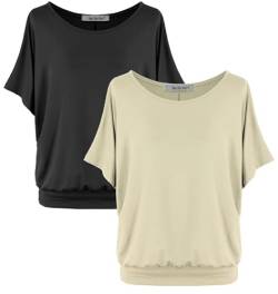 Van Der Rich ® - (2 Stück Tshirt Tops Oberteile Kurzarm Bluse - Damen (NBeige, L) von Van Der Rich