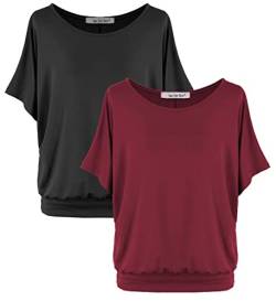 Van Der Rich ® - (2 Stück Tshirt Tops Oberteile Kurzarm Bluse - Damen (NBordeaux, M) von Van Der Rich