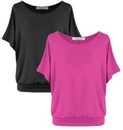 Van Der Rich ® - (2 Stück Tshirt Tops Oberteile Kurzarm Bluse - Damen (NFuchsia, XL) von Van Der Rich