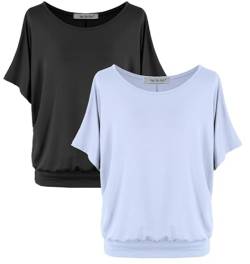 Van Der Rich ® - (2 Stück Tshirt Tops Oberteile Kurzarm Bluse - Damen (NGrau, M) von Van Der Rich