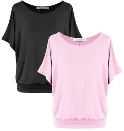 Van Der Rich ® - (2 Stück Tshirt Tops Oberteile Kurzarm Bluse - Damen (NRosa, L) von Van Der Rich