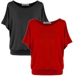 Van Der Rich ® - (2 Stück Tshirt Tops Oberteile Kurzarm Bluse - Damen (NRot, XL) von Van Der Rich