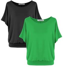 Van Der Rich ® - (2 Stück Tshirt Tops Oberteile Kurzarm Bluse - Damen (NSmaragdgrün, L) von Van Der Rich