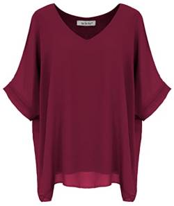 Van Der Rich ® - Bluse Locker aus Voile Chiffon V-Ausschnitt mit Innenfutter - Damen (Bordeaux, XL-XXL) von Van Der Rich