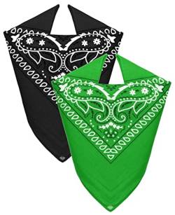 Van Der Rich ® - Set 2 Bandanas aus 100% Baumwolle Halstuch für Herren Damen (Schwarz-Kräftige Grün, One Size) von Van Der Rich