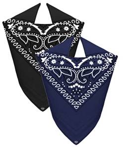 Van Der Rich ® - Set 2 Bandanas aus 100% Baumwolle Halstuch für Herren Damen (Schwarz-Marine, One Size) von Van Der Rich