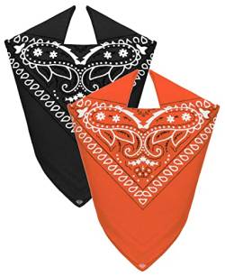 Van Der Rich ® - Set 2 Bandanas aus 100% Baumwolle Halstuch für Herren Damen (Schwarz-Orange, One Size) von Van Der Rich