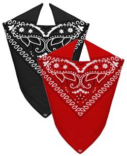 Van Der Rich ® - Set 2 Bandanas aus 100% Baumwolle Halstuch für Herren Damen (Schwarz-Rot, One Size) von Van Der Rich