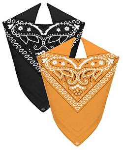 Van Der Rich ® - Set 2 Bandanas aus 100% Baumwolle Halstuch für Herren Damen (Schwarz-Senf, One Size) von Van Der Rich