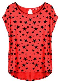 Van Der Rich ® - T-Shirt mit Sternendruck Loch im Hinteren (Made in Italy) - Damen (Rot, L) von Van Der Rich