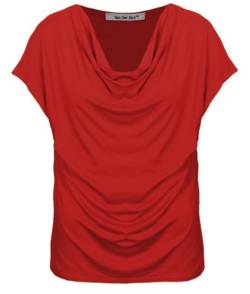 Van Der Rich ® - T-Shirt mit Wasserfallkragen Kurze Ärmel - Damen (Rot, XXL) von Van Der Rich