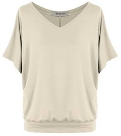 Van Der Rich ® - Tshirt Oversize Kurzam V Ausschnitt unifarben - Damen(Beige, XL) von Van Der Rich