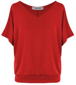 Van Der Rich ® - Tshirt Oversize Kurzam V Ausschnitt unifarben - Damen(Rot, M) von Van Der Rich