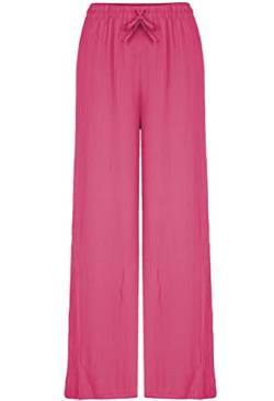 Van Der Rich ® - Weit Geschnittene Hose mit Elastischem Bund und Kordelzug in Unifarbe - Damen (Fuchsia, One Size) von Van Der Rich