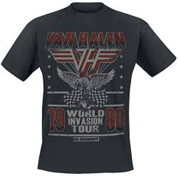 Van Halen World Invasion Tour 1980 Männer T-Shirt schwarz L 100% Baumwolle Band-Merch, Bands von Van Halen